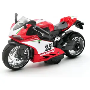 Toy Motorcycle,Pull Back Motorcycle Toy with Sounds and Lights,1:12 Scale Motorcycle Model Toy for Kids, Pull Back Vehicle for Age 3+ Year Old Birthday Christmas Party Supplies (Red)