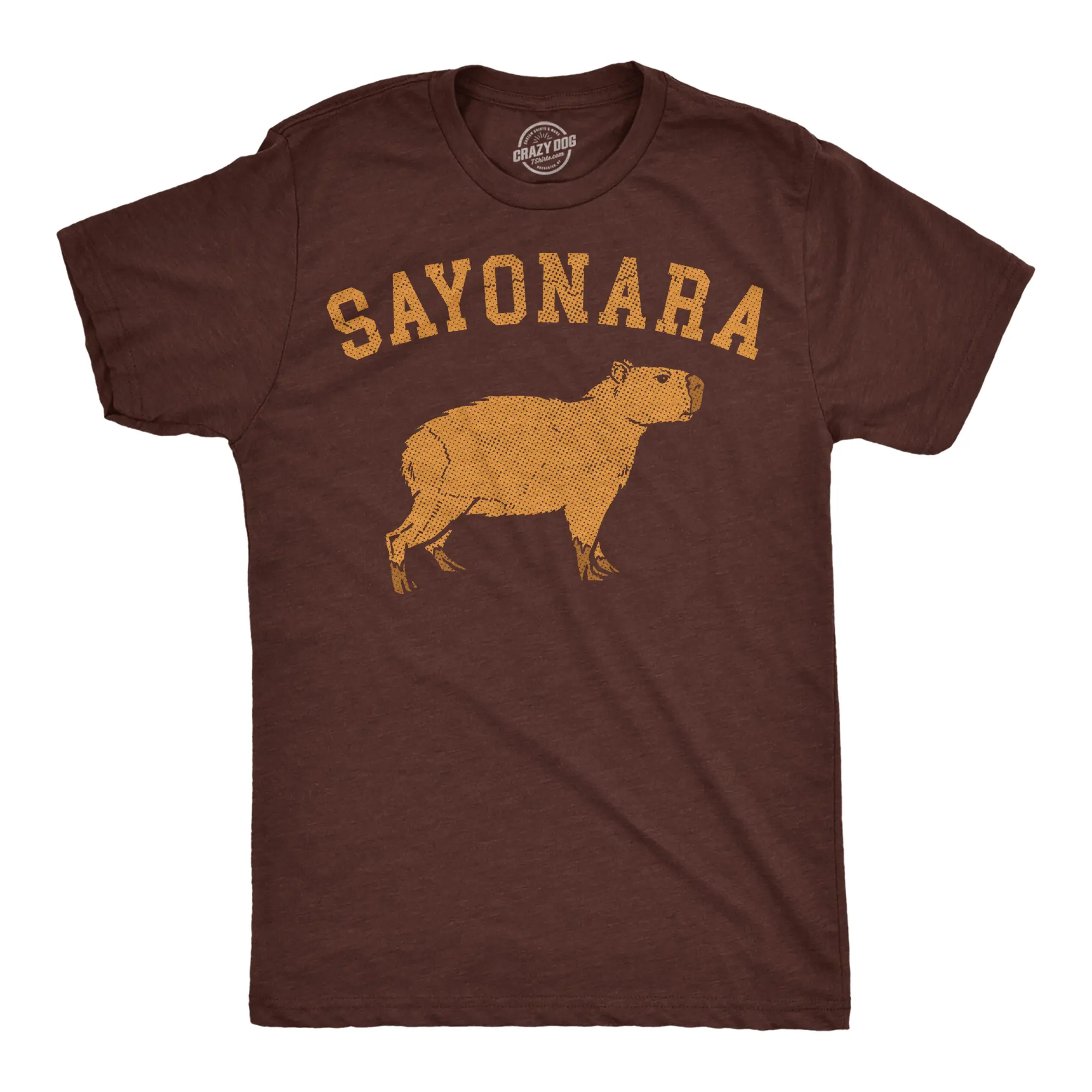 Mens Funny T Shirts Sayonara Capybara Sarcastic Tee For Men Mens Funny T Shirts Cool Vintage Fashion T-Shirt Gift Classic Menswear Funny Animal Short Sleeve Novelty Tees for Guys Brown -