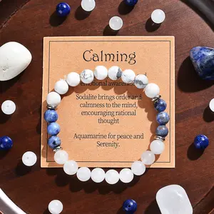 8mm handmade elastic gem bracelet, lapis Lazuli Moonstone Turquoise bracelet, quiet and calm bracelet, calm mood, relax mood blue bracelet