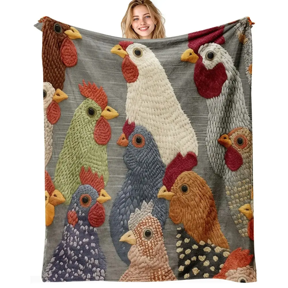Fun Chicken Head Pattern Plush Blanket Soft Flannel Blanket, an ideal Gift for Children Suitable For Use on Sofas, Beds, or For Travel, Gentle on The Skin, an Excellent Gift Multi-Purpose Holiday Blanket