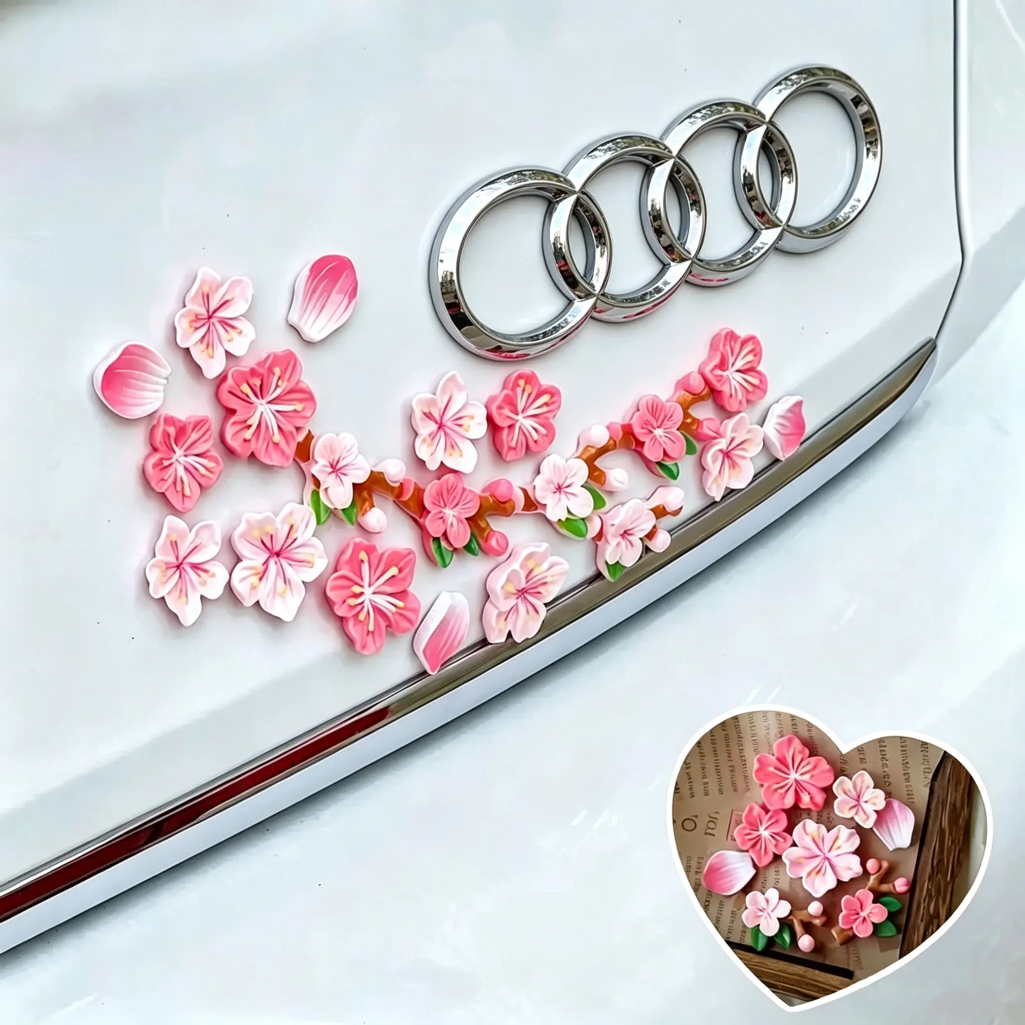 CCantaloupe Flower Car Stickers, 3D Raised Plum Blossom Decals 16Pcs Waterproof Self-Adhesive Floral Stickers, Cute Cartoon Flower DIY Decor for Car Body, Laptop, Window, Wedding & Holiday Indoor Outdoor Ornament