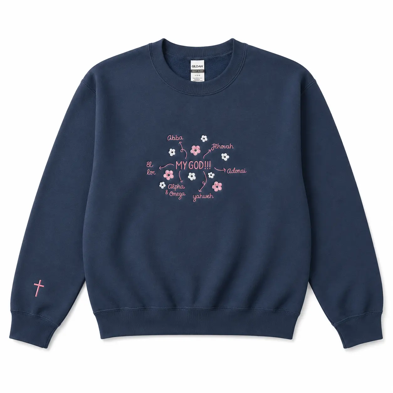 Embroidered My God Sweatshirt, Christian Faith Names of God Sweater, Alpha and Omega Abba Jehovah Adonai Yahweh Design, Inspirational Jesus Gift for Women Men, Religious Cozy Crewneck Outfit