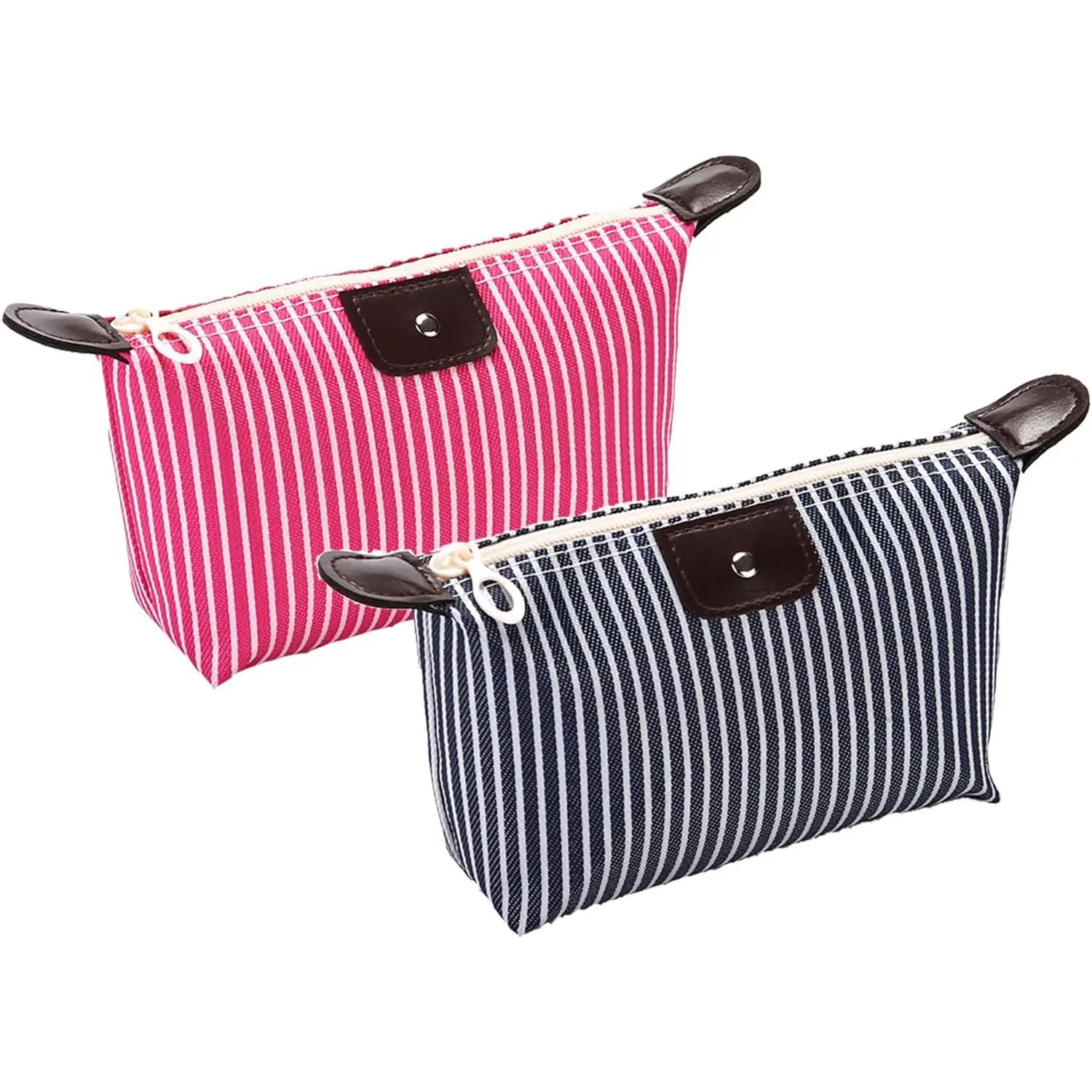2-Pack Nylon Preppy Light Pink Tiny Makeup Bag - Travel Toiletry & Skin Care Organizer Bag