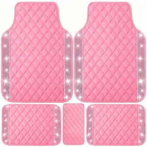 Bling Car Mats Shining Diamond Floor Mats Crystal Rhinestone Sparkly Glitter Carpet Anti-Slip Waterproof Pad Universal Fit Automotive SUV, Sedan, Van, 5pcs Girl Women, Pink, Suv Floor Protection, Vehicle Accessories, Sparkly Car Accessories