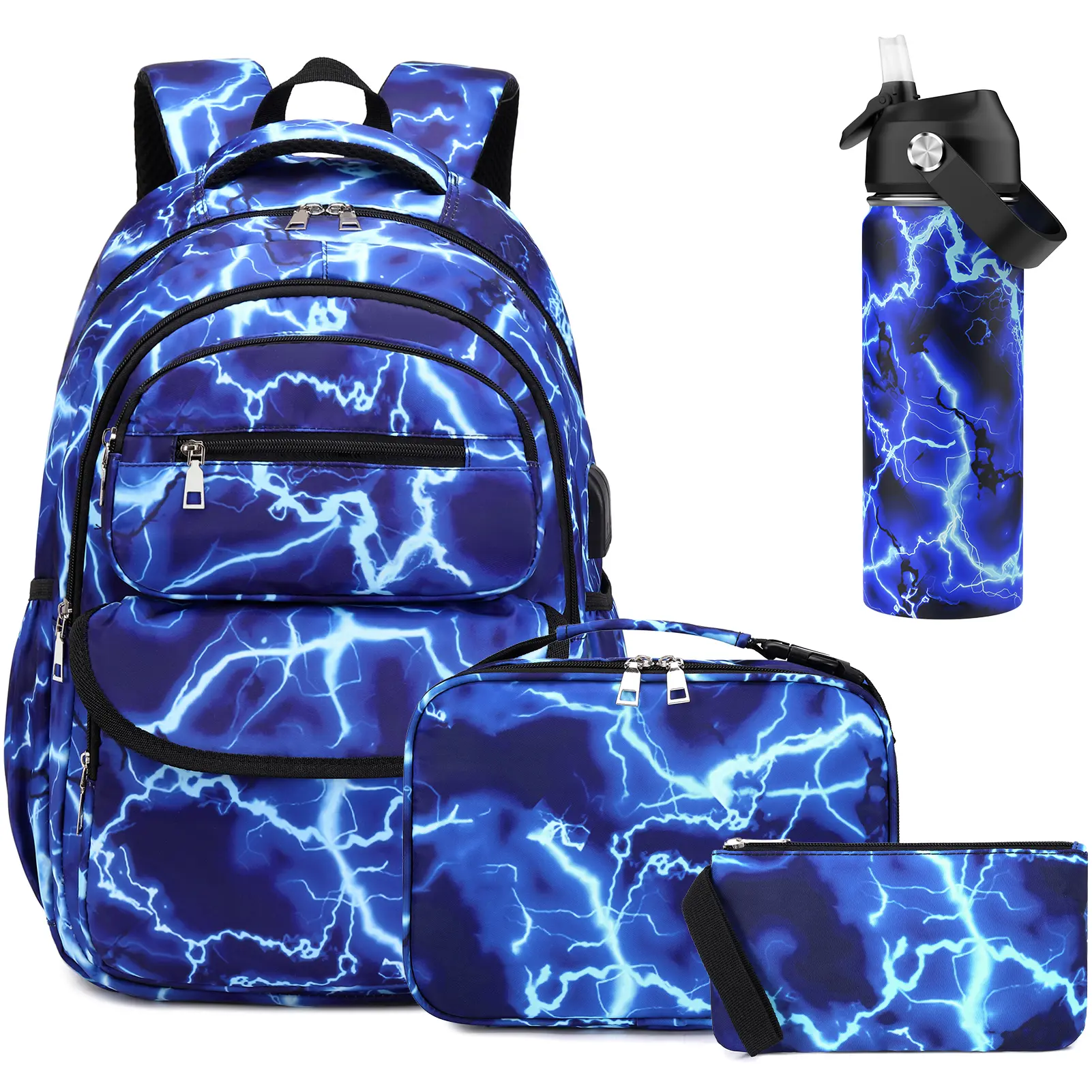 Similove 4PCS Backpack for Boys, Lightning School Bags with Lunch Bag & Pen Case & Water Bottle/Chest Bag for Kids, school bag for Elementary Middle High School,Back to School Gift,Birthday's Gift