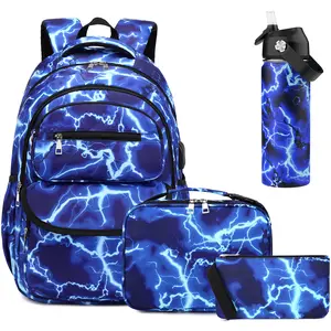 Similove 4PCS Backpack for Boys, Lightning School Bags with Lunch Bag & Pen Case & Water Bottle/Chest Bag for Kids, school bag for Elementary Middle High School,Back to School Gift,Birthday's Gift