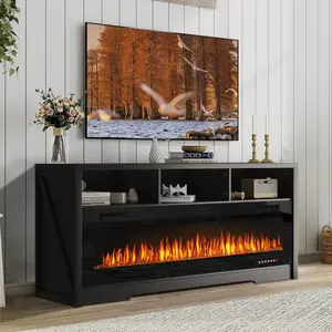 【2 Packages Shipping】PUKAMI Fireplace TV Stand for TVs Up to 75" TV with 60" Electric Fireplace,Entertainment Center with Open Shelve Storage,65 inch TV Stand with Fireplace,Entertainment Stand for Living Room