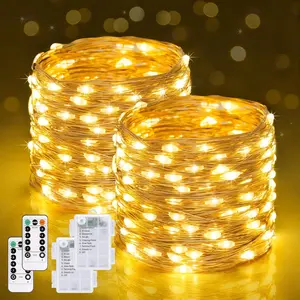 2 Pack Fairy Lights Battery Operated with Remote, Total 400 LED 132ft Battery Powered String Twinkle Lights for Bedroom, Classroom, Dorm, Tree, Indoor, Outdoor Decor, Warm White