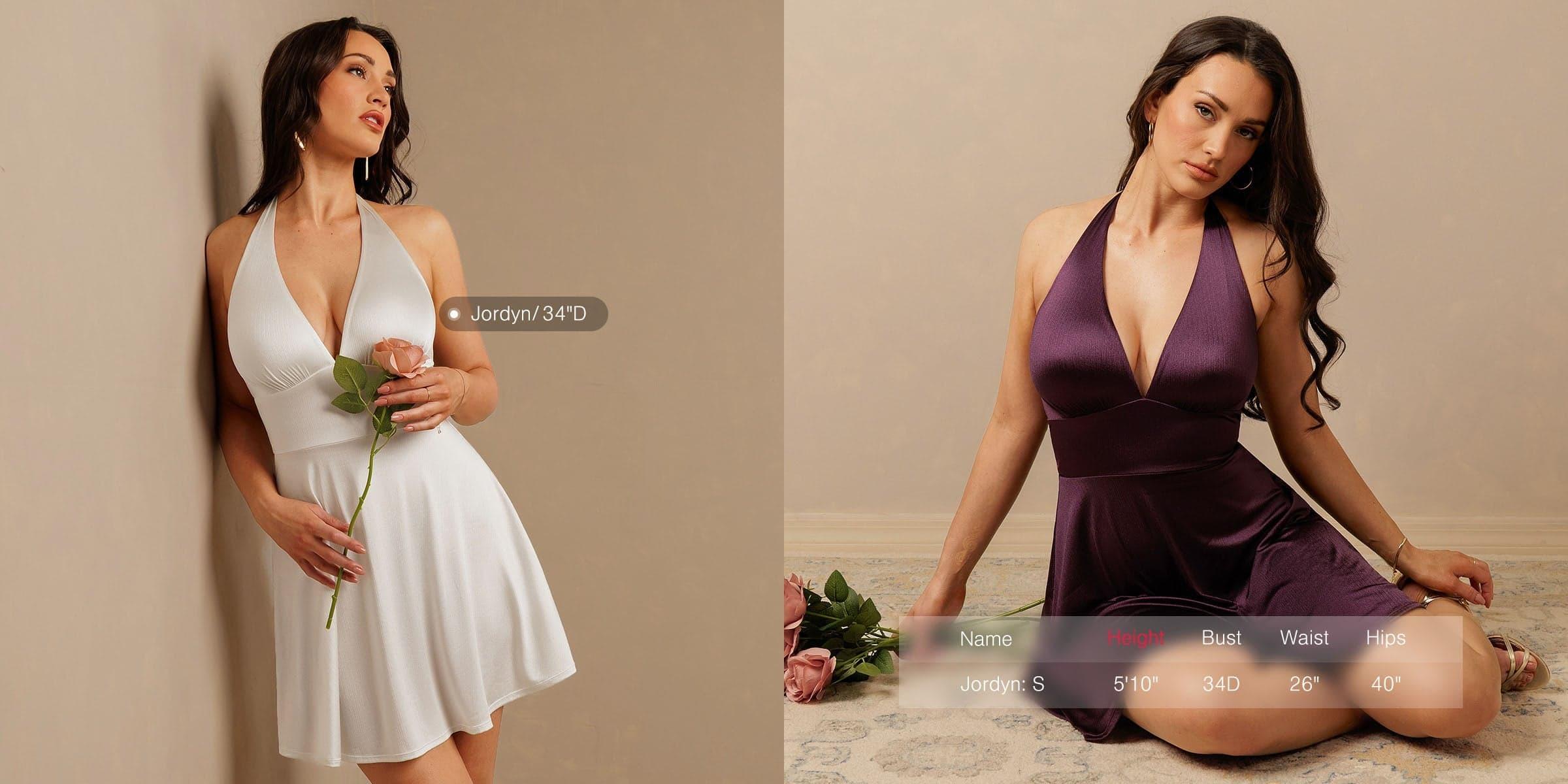Women's Satin Halter Neck Dress Deep V Neck Backless Flared A Line Mini Party Shapewear Halter Fit & Flare Mini Dress Dresses