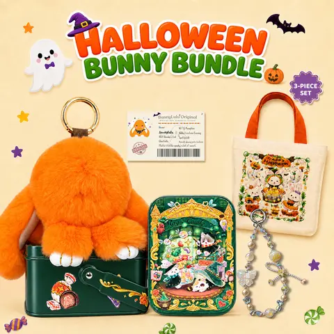 [Halloween Bundle] BunnyLulu Cute Fluffy Small Bunny Plush Keychain Multipack - Plain, Casual, Soft Stuffed Fashion Accessory, Unisex Gift for Girls for Birthday, Anniversary, Party, Daily Everyday Use