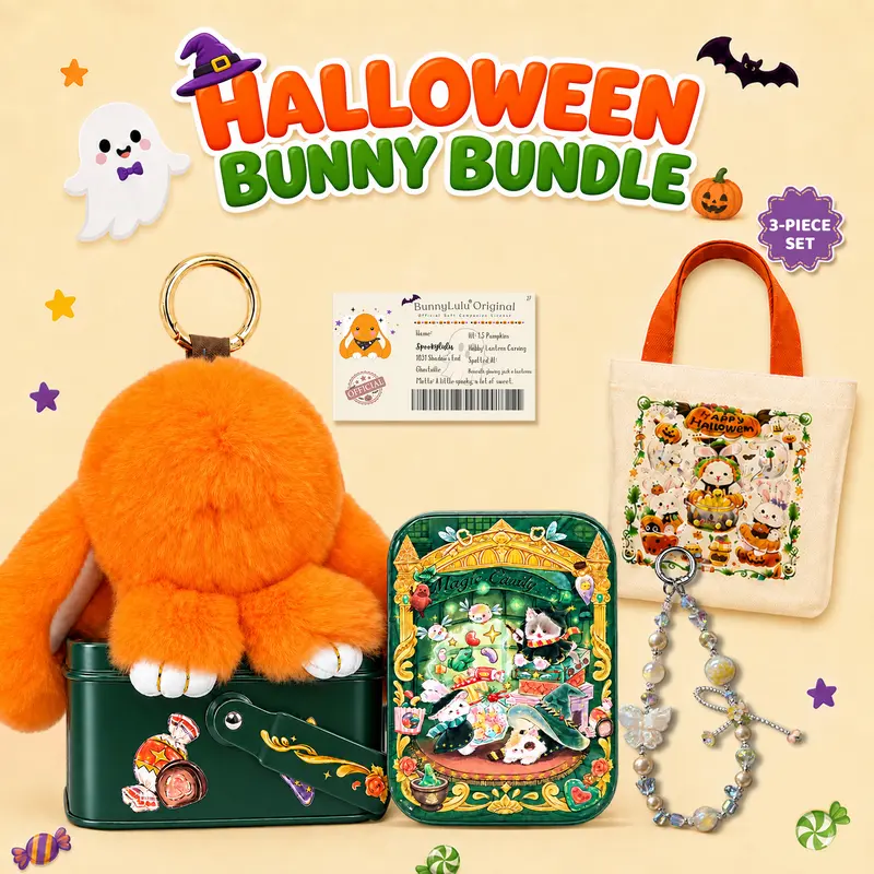 [Halloween Bundle] BunnyLulu Cute Fluffy Small Bunny Plush Keychain Multipack - Plain, Casual, Soft Stuffed Fashion Accessory, Unisex Gift for Girls for Birthday, Anniversary, Party, Daily Everyday Use