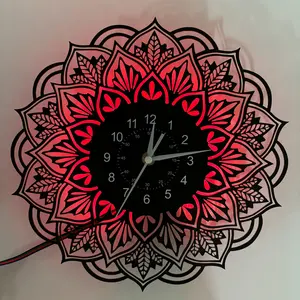 Floral Pattern Vinyl Wall Clock, LED Light, LED Wall Clocks, Silent Operation, Home & Office Decor, Perfect for Halloween, Christmas, Valentine's Day, Birthday, Ramadan Gift
