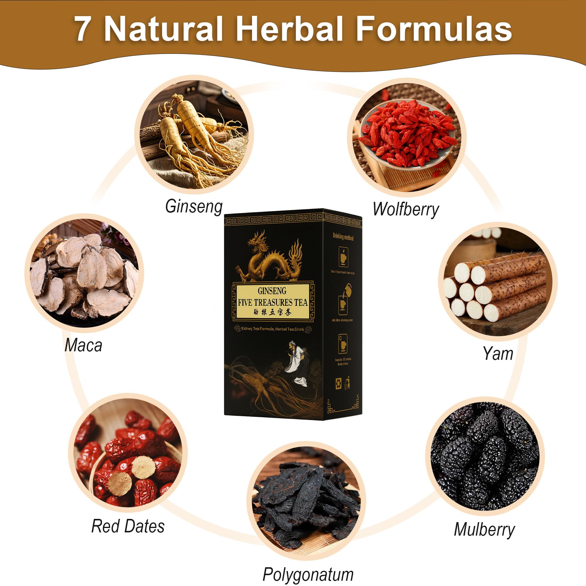 30 bags Kidney Tea,  Turmeric Kidneys Teabag Formula Ginseng Eight Treasure, Turmeric Kidney Cleanse Detox & Repair Tea, Ginseng Goji Berry Mulberry Herbal Teabags For Men