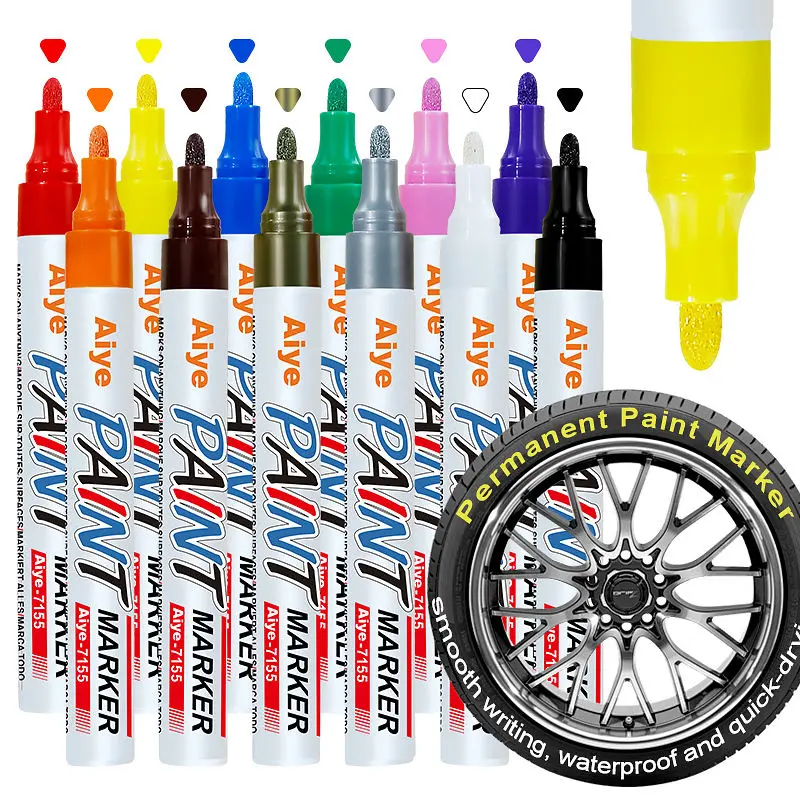 12-Color Permanent Oil-Based Graffiti Paint Markers - Waterproof Auto Rim Detailing Tool, Quick-Dry, Fade-Resistant for DIY Custom Drawing, Art, Craft, Writing