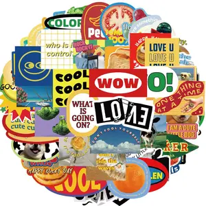 Retro Aesthetic Sticker, 50pcs/set Cool Cyber Trend Sticker, Vinyl Waterproof Sticker for Laptop, Guitar, Water Bottle, Birthday Gifts for Girls, Teens