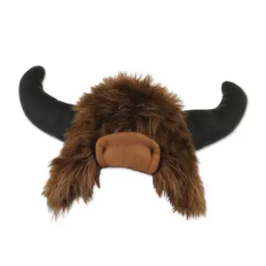 Beistle Plush Buffalo Hat with Black Horns and Brown Center, Soft Plush Material