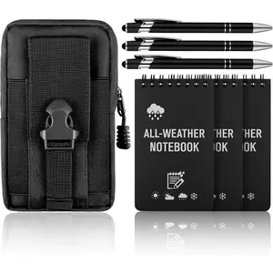 7 count  Notebook Set, 3 Write in the Rain Notebook & 3 Write in the Rain Pen and  Multi Functional  Pack, Field Notebook Kit for Outdoor Activities Recording (Black)