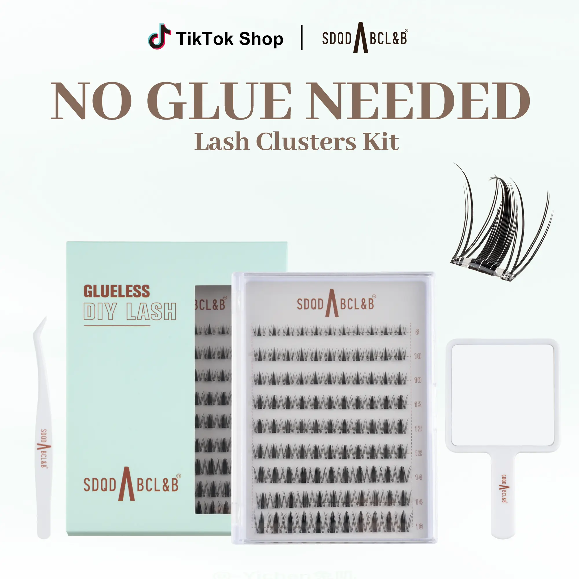 [Wildcat] No glue lash kit: jelly-coated base, self-adhesive individual lashes with tweezers and handheld mirror; D-curl individual lashes, 8–16 mm; easy press-on lashes; beginner-friendly, lightweight, comfortable false eyelashes. home makeup gift