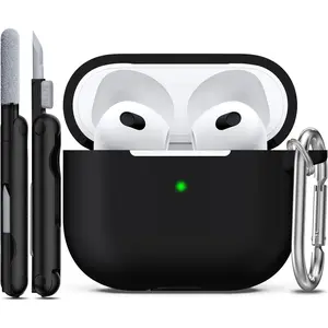 Compatible with AirPods 3 Case Cover, Silicone Protective Accessories Skin with Keychain Compatible with Apple AirPod 3rd Generation 2021 for Women Men Girls Boys,Front LED Visible,Black