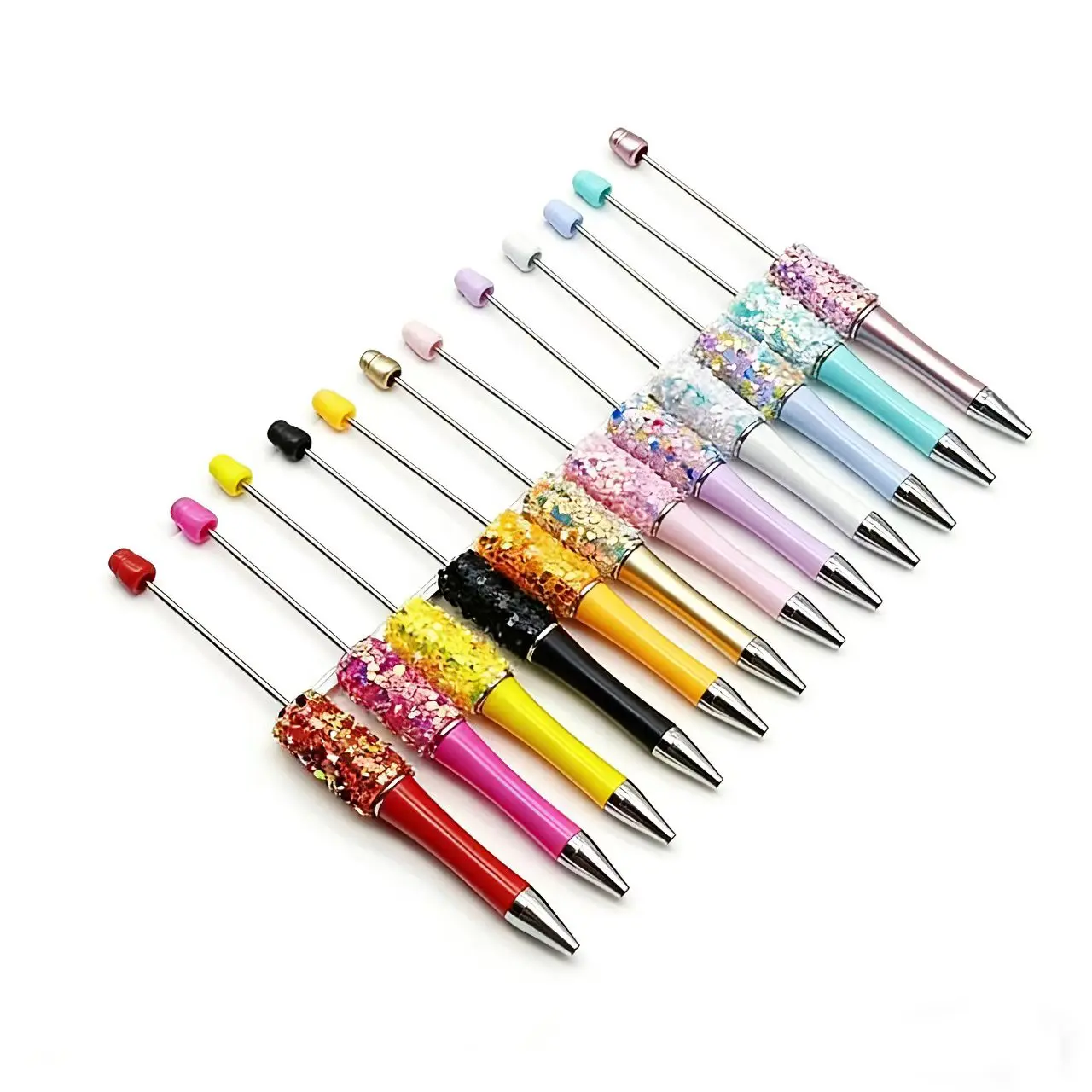 20 PCS Rose Gold & Cyan Aesthetic Glitter Finish Beadable Pens - DIY Star Sequins, Pen Beads, Stationery Supplies, Cute Stationery, Journaling Craft Accessories, Custom Gifts for Youth, Teachers, Weddings, Bridal Showers