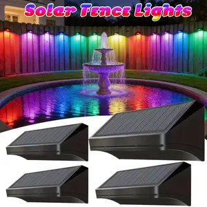 Solar Fence Lights, 4-Pack Outdoor Solar Wall Lights, Available in Warm White Light and RGB Eight Colors, IP44 Waterproof Rating, Auto Sensor from Dusk to Dawn, Outdoor Lighting Fixtures for Backyards, Railings, Walls, Steps and Courtyards tiktokshopsprin