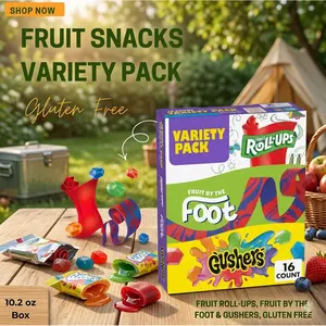 Fruit Roll-Ups, Fruit by the Foot and Gushers Fruit Flavored Snacks Variety Pack, Gluten Free, 16 Pouches, 10.2 oz