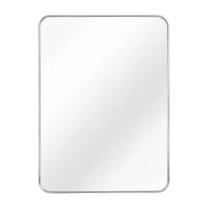 36x24x1.10 in Silver Aluminum Alloy Framed Rectangular Bathroom Mirror, 4mm HD Shatterproof, Brushed Anti-Rust Metal Frame, Quick-Install Safe Mount, Classic/Modern Design for Indoor Bathroom Fixtures Use
