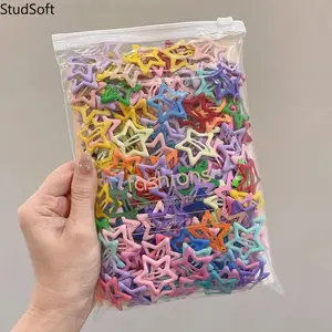 100pcs Candy Color Star Hair Clips, Cute Girls Non-slip Hair Accessories, All Season Daily Styling Barrettes