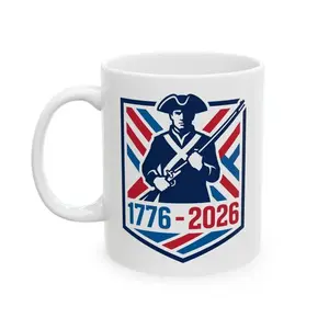 Vintage Emblem Ceramic Mug Celebrating Revolutionary War Soldiers from 1776 to 1926
