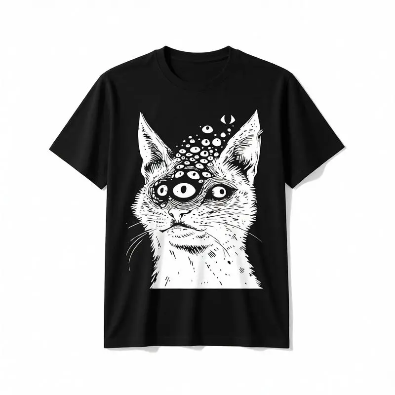 Men's Cotton Short-Sleeve Graphic T-Shirt - Menswear Fashion Top with Weirdcore, Grunge, Alt, Harajuku, Trippy, Creepy, Horror, Goth Styles - Cute, Elegant Casual Streetwear for Beach Wear