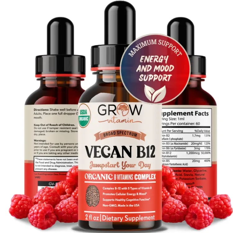 Organic Methylcobalamin Bioactive B12 Vegan Sublingual Liquid Drops - 5000mcg Vitamin Dietary Supplement, Highly Absorbent, FDA-Compliant, Supports Adults' Energy, Metabolism, Immune & Brain Health