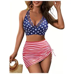 Women's 2pcs Swimsuit |   High-waist Bikini Set, Tummy-control Swimsuit, Mesh Drawstring Bag, Bathrobe |   Solid Color, Medium Stretch Fabric