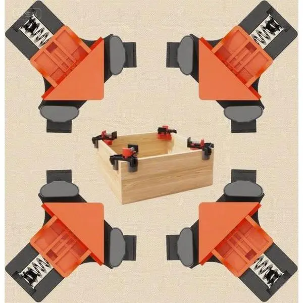Adjustable Spring Loaded Clamps for Woodworking, 90 Degree Right Angle Tool, 4Pcs Orange Woodworking Clamps, Reusable Photo Framing Clamps, Gifts for Men, DIY Craft Projects, No Glue Needed