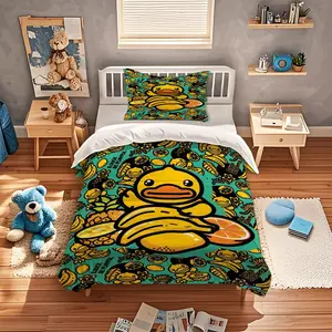 Cute Yellow Duck Pattern Duvet Cover, Soft, Comfortable And Durable Bedding, Suitable For Bedroom Decoration Gifts For Teenagers And Adults, Including 1 Duvet Cover And 1 Or 2 Pillowcases Without a Core And Pillow