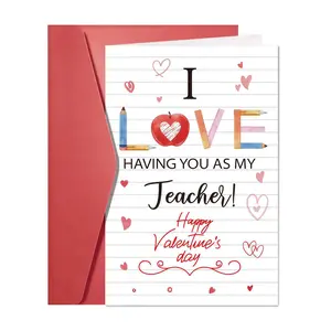 1pc Happy Valentine's Day Cards for Teacher Teacher Appreciation Gifts Cards Teacher Valentines Day Cards with Envelopes Valentines Greeting Cards Teacher Thank You Teacher Valentines Gifts Cards