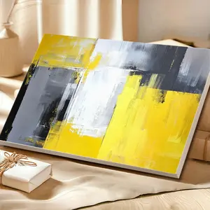 Yellow And Gray Painting, Gray Wall Decor, Modern Wall Art, Yellow Wall Decor, Minimal Canvas Art, Contemporary Artwork, Wooden Framed Wall Art, Wrapped Canvas Vintage Prints Poster - Framed, Horizontal Gifts Artistic