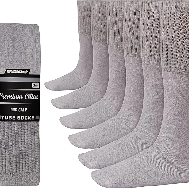 Men's Athletic Knee-High Socks, 6 Pairs Pack, Thick Antislip Design with Elastic Support for Running & Hiking - Plus & Tall Sizes, Athletic Socks, Antislip Knee-High Socks