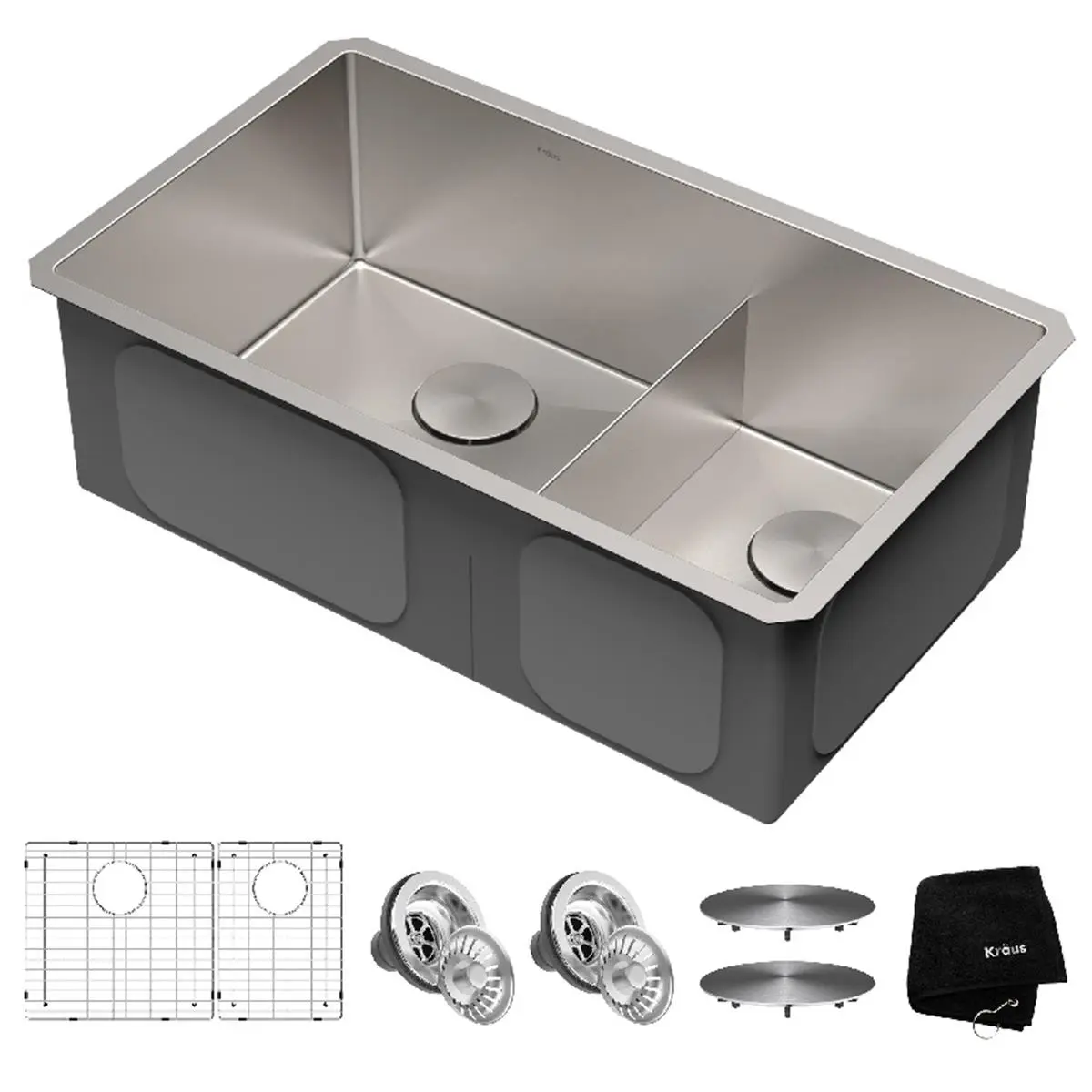 212 MAIN 32 in. Standard Pro 16 Gauge Undermount Stainless Steel Kitchen Sink Workstation Kit - 60x40 Double Bowls, Modern, Dent-Resistant, Easy Drainage, Installation-Ready, Noise-Free, Cutout Template, Mounting Hardware, Bottom Grid x2, Undermount Kitch
