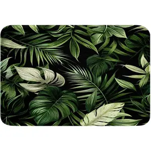 Feelyou Thick Absorbent Soft Modern Rectangle Bathmat-Rug, Tropical Leaves, Palm Tree, Botanical Leaf Branches Prints, for Shower Tub, Household Textile Decoration