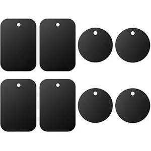 Metal Plate 8 Pack for Magnetic Phone Car Mount Holder Cradle with Adhesive (Compatible with Magnetic Mounts) - 4 Rectangle and 4 Round, Black