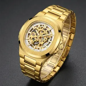 Dual Side Skeleton Luminous Men Automatic Mechanical Watch, Alloy Case Rotating Skeleton Structure Wrist Watch, 30M Daily Water Resistant Self-Winding Timepiece, Stylish Business Casual Dress Watch for Daily Commuting, Party & Dating