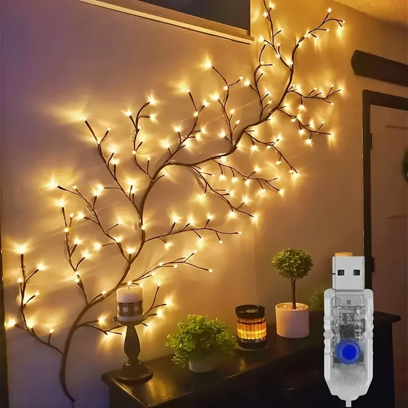 96 LED Lighted Branch Vine Atmosphere Light - Artificial Floral Arrangement, Faux Ivy Vine, Colorful LED Light Up Hanging Ornaments, DIY Floral Decor for Living Room, New Year Festive Supplies, Artificial Floral Arrangement Hanging Ornaments