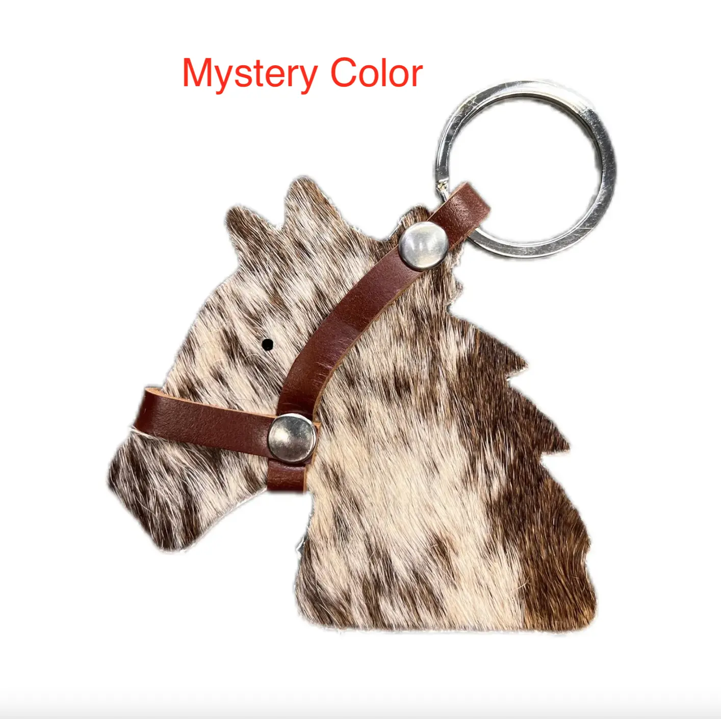3PCs COWHIDE HORSE KEYCHAIN Leather Hair On Horse Head Keyring Key Chain Dual Side Cowhide Leather, Cowboy Rodeo Western Gift