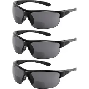 Bifocal Sports Sunglasses Mens Wrap Around Half Rim Sunglasses Readers 3PK