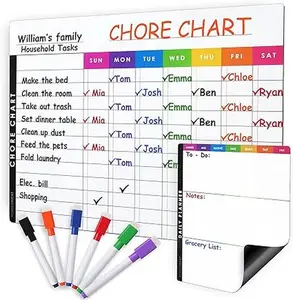 Magnetic Reward Chores Chart Dry Erase Whiteboard Set for Multiple, Teens & Adults (11.5"x 15"), Daily To-Do, Grocery, Notes (7"x 9") -Behavior Chart For Fridge & 6 Fine Tip Markers