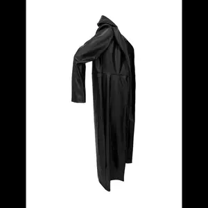 Women's Solid Button Front Longline PU Leather Coat Casual Long Sleeve Lapel Neck Outerwear for Fall & Winter Ladies Clothes for Daily Wear