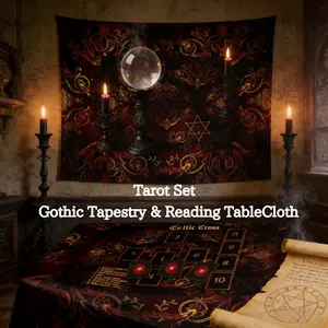 Gothic Tarot Set: Crystal Ball Tapestry + Celtic Cross Reading Cloth, Divination Tapestry & Tarot Cloth Set, Witchy Dark Academia Occult Decor for Reading
