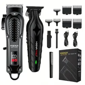 LQT 2-in-1 Professional Hair Clipper & Trimmer Kit - Cordless, Low Noise, Adjustable, Durable Barber Equipment with LED Display, 7 Guide Combs