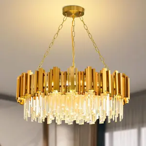 Modern Dining Table Gold Crystal Chandelier, Oversized Dimmable Chain-Linked 28.4-Inch E12 K9 Crystal Chandelier for Living Room/Dining Room/Bedroom