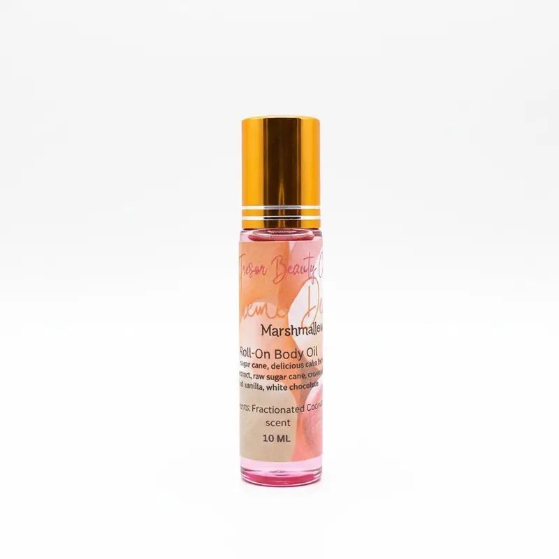 Mon Tresor Beauty Marshmallow Creme Moisturizing Body Oil - 10 ML Travel Size, Vanilla & White Chocolate Aroma, Alcohol-Free, 6-Month Signature Scent, Hydrating Body Oils Moisturizer Cosmetic Skin Product for Adult Dryness Relief & Soft Skin
